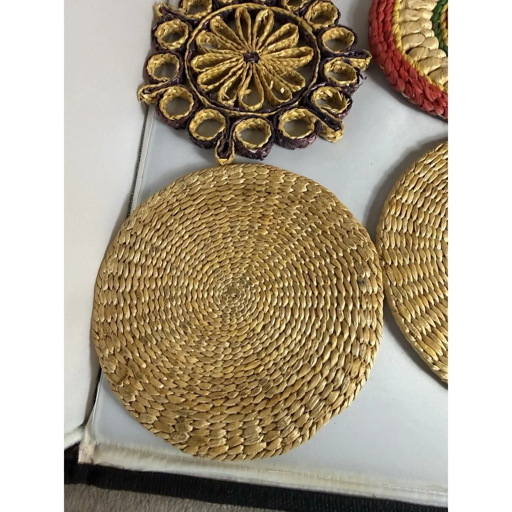 Vintage Raffia Straw Wicker Rattan Trivet Hot Pad Wall Decor Boho Lot Of 10